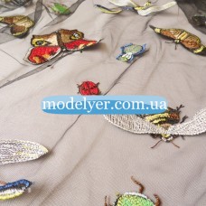 Ткань Сетка с вышивкой (жуки)